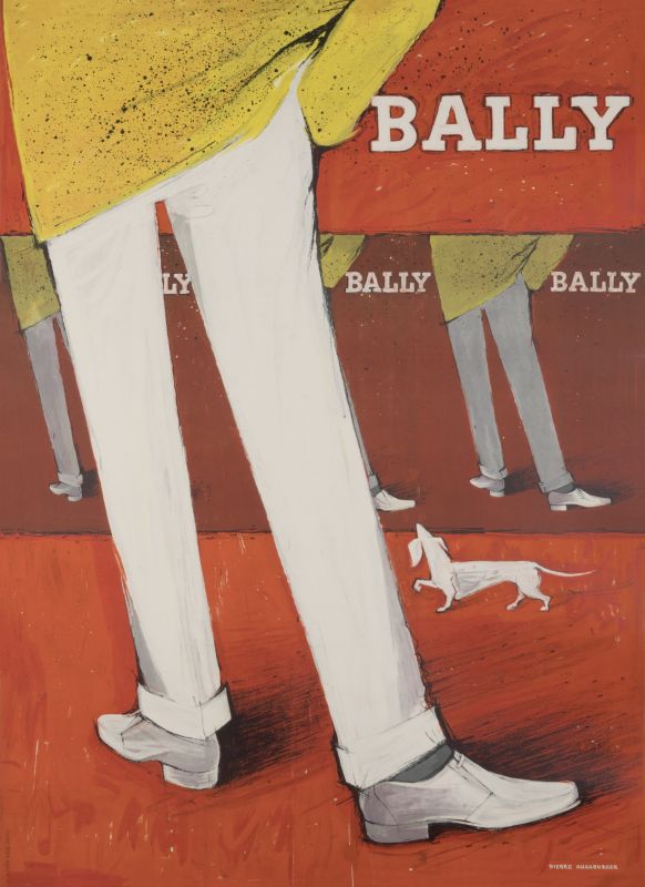 Man's shoes and legs in mirror with dachshund; yellow, orange, white