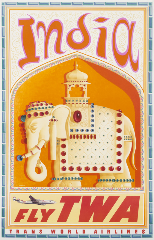 Bejeweled elephant in niche; red, orange, pink