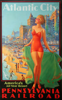 Bathing beauty on beach in front of boardwalk
