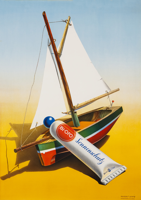 Sailboat with sunscreen tube; yellow, blue, red, green