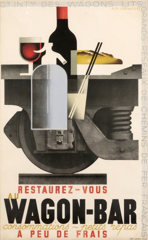 Still life of Train wheel, wine bottle and glass, seltzer bottle; gray, red, blue