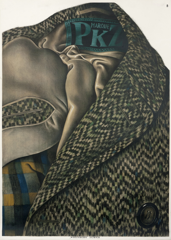 Wool coat with Pkz label; brown, blue, grey