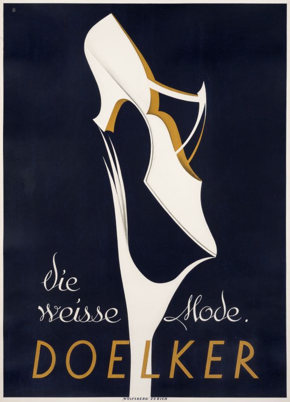 White shoe held by woman's hand; blue, white, yellow