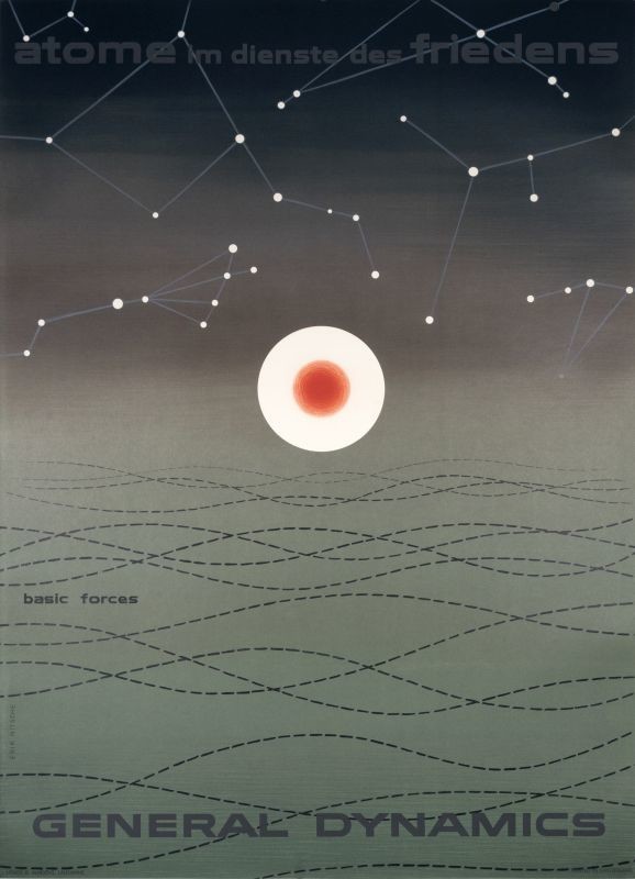 Constellations, schematic view of sun, universe; black, gray, red, green, white