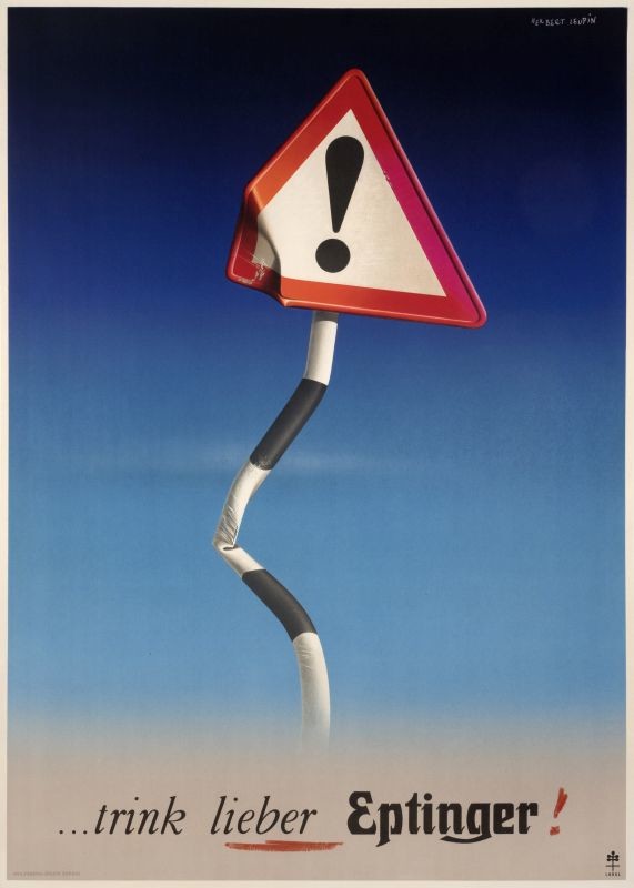 Bent danger sign; blue, red, black